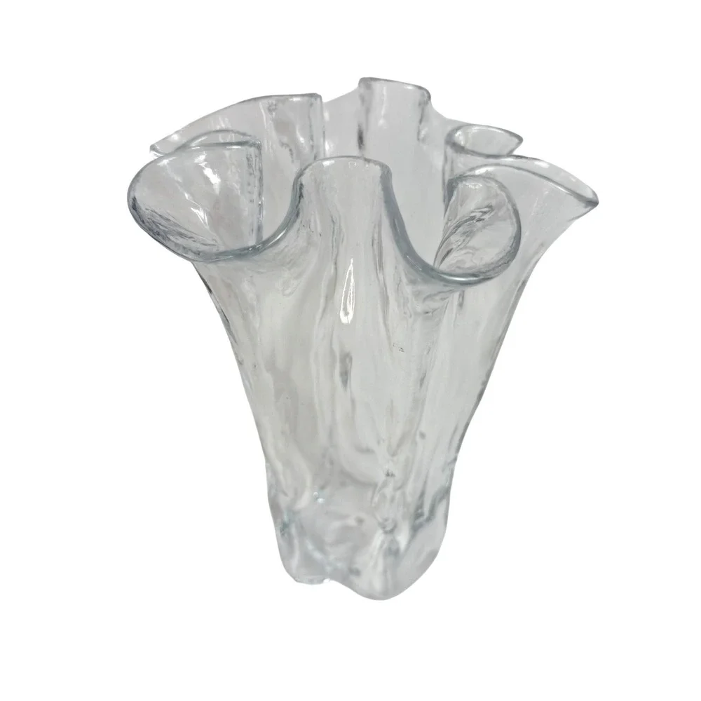 Vintage Muurla Finland Eva Ruffled Handkerchief Vase 8in Clear Blown Glass